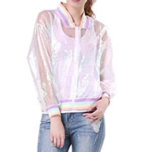 Iridescent Sunproof Bomber Jacket w/ Rainbow cuffs